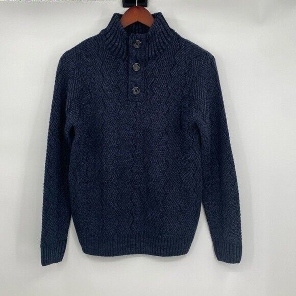 Hudson & Barrow Mock Neck Pullover Sweater Men's Size‎ Medium Blue Ribbed Chunky